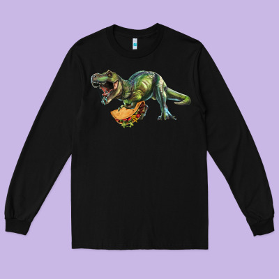 Long Sleeve Tee T-Rex dinosaur holding a taco