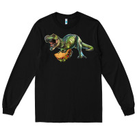 Black T-Rex dinosaur holding a taco Long Sleeve Tee - RanaPortraitStore
