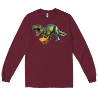 Burgundy T-Rex dinosaur holding a taco Long Sleeve Tee - RanaPortraitStore