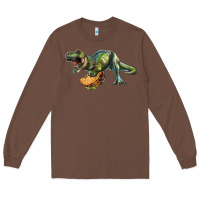 Chestnut T-Rex dinosaur holding a taco Long Sleeve Tee - RanaPortraitStore
