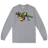 Heather Grey T-Rex dinosaur holding a taco Long Sleeve Tee - RanaPortraitStore