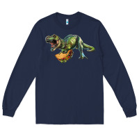 Navy T-Rex dinosaur holding a taco Long Sleeve Tee - RanaPortraitStore