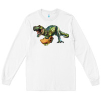 White T-Rex dinosaur holding a taco Long Sleeve Tee - RanaPortraitStore