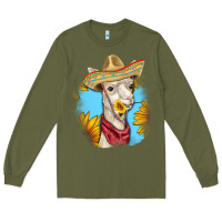 Army Green Sombrero Llama Long Sleeve Tee - RanaPortraitStore