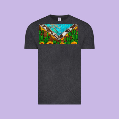 Cactus Sunflower Cowhide And Turquoise License Plate Vintage Tee Designed By Artiststas