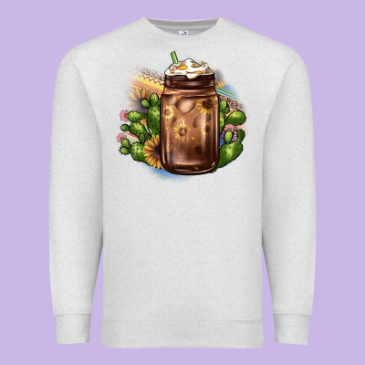 Sunflower Coffee Cup Cactus Premium Sweatshirt Designed By Jahusdesignshop