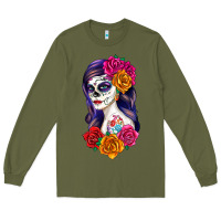Army Green sugar skull girl Long Sleeve Tee - RanaPortraitStore