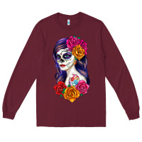 Burgundy sugar skull girl Long Sleeve Tee - RanaPortraitStore