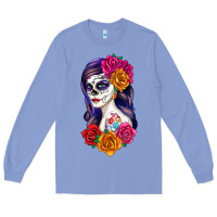 Colony Blue sugar skull girl Long Sleeve Tee - RanaPortraitStore