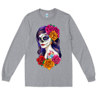Heather Grey sugar skull girl Long Sleeve Tee - RanaPortraitStore