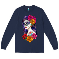 Navy sugar skull girl Long Sleeve Tee - RanaPortraitStore