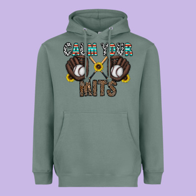 Calm Your Mits Baseball Heavyweight Hoodie Designed By Cowhidedigitalart