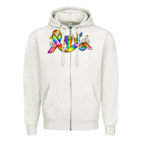 Oatmeal Heather pride ribbon Zipper Hoodie - Zillion Design Studio