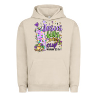 Pigment French Oak mardi gras jesus fills my cup Urban Hoodie - MaliasSmallBusiness