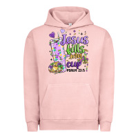 Pigment Salmon mardi gras jesus fills my cup Urban Hoodie - MaliasSmallBusiness