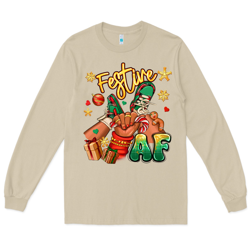 Festive Af Christmas Black Kid Sneakers Long Sleeve Tee by RanaPortraitStore | Teevron