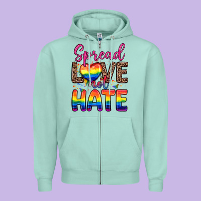 Spread Love Not Hate Zipper Hoodie Designed By Zillion Design Studio