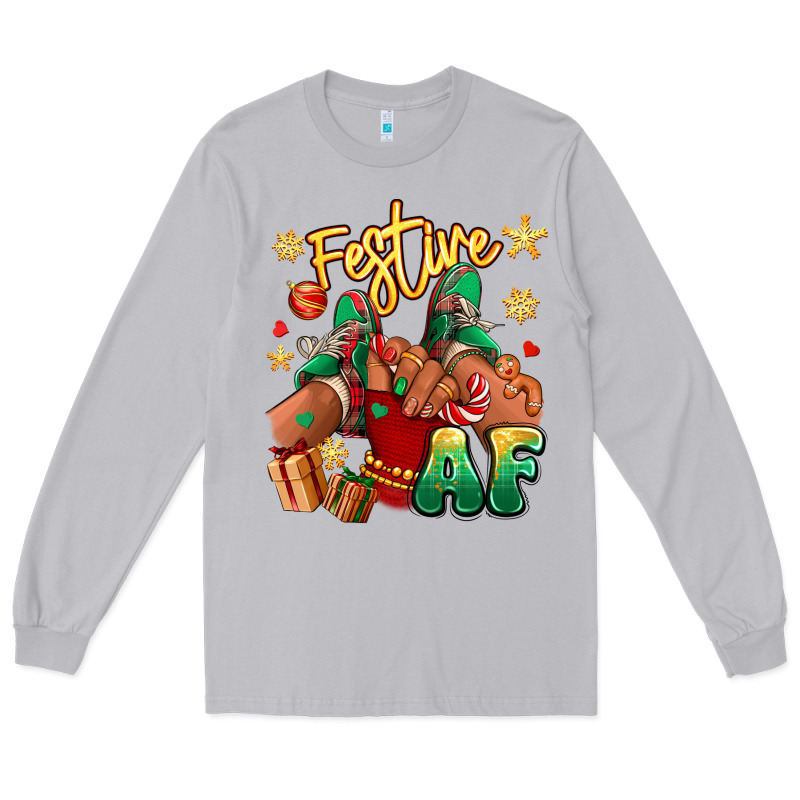 Festive Af Christmas Black Girl Children Sneakers Long Sleeve Tee by RanaPortraitStore | Teevron