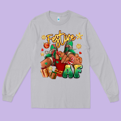 Long Sleeve Tee festive af christmas black girl children sneakers