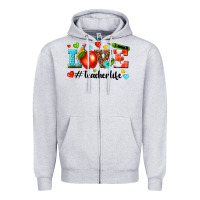 Heather Grey love teacher life Zipper Hoodie - texasbilliewilder