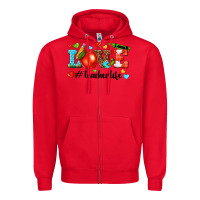 Red love teacher life Zipper Hoodie - texasbilliewilder