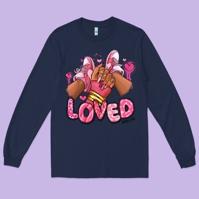 Long Sleeve Tee loved valentine's day afro girl sneakers