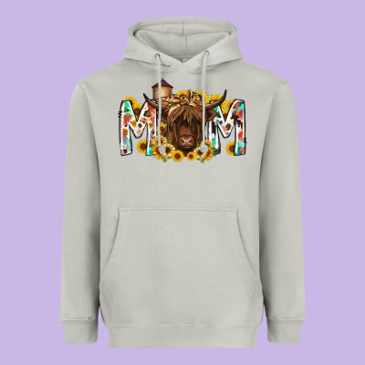 Mom Highland Cow Heavyweight Hoodie Designed By Racoondesign