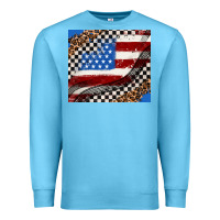 Ocean Blue American flag and racee flag Premium Sweatshirt - AdoDesignShop