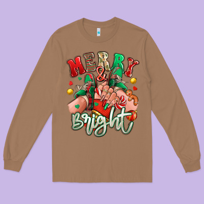 Long Sleeve Tee merry and bright caucasian girl sneakers
