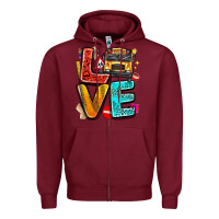 Burgundy love school bus Zipper Hoodie - texasbilliewilder