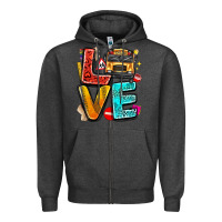 Charcoal Heather love school bus Zipper Hoodie - texasbilliewilder