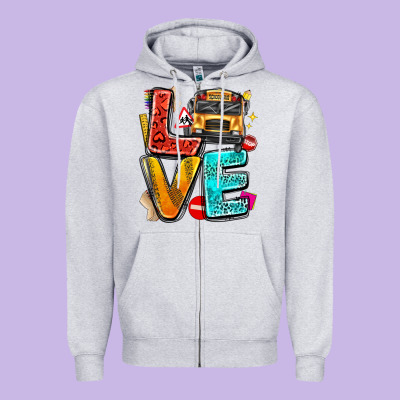 Love School Bus Zipper Hoodie Designed By Texasbilliewilder