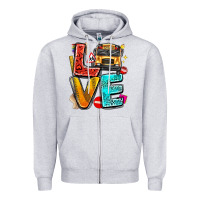 Heather Grey love school bus Zipper Hoodie - texasbilliewilder