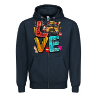 Navy love school bus Zipper Hoodie - texasbilliewilder