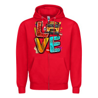 Red love school bus Zipper Hoodie - texasbilliewilder