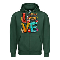 Sports Green love school bus Zipper Hoodie - texasbilliewilder