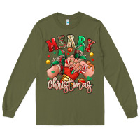 Army Green Merry Christmas Caucasian girl sneakers Long Sleeve Tee - RanaPortraitStore