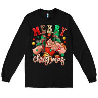Black Merry Christmas Caucasian girl sneakers Long Sleeve Tee - RanaPortraitStore