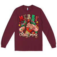 Burgundy Merry Christmas Caucasian girl sneakers Long Sleeve Tee - RanaPortraitStore