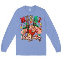 Colony Blue Merry Christmas Caucasian girl sneakers Long Sleeve Tee - RanaPortraitStore
