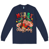 Navy Merry Christmas Caucasian girl sneakers Long Sleeve Tee - RanaPortraitStore