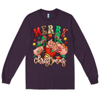 Plum Merry Christmas Caucasian girl sneakers Long Sleeve Tee - RanaPortraitStore