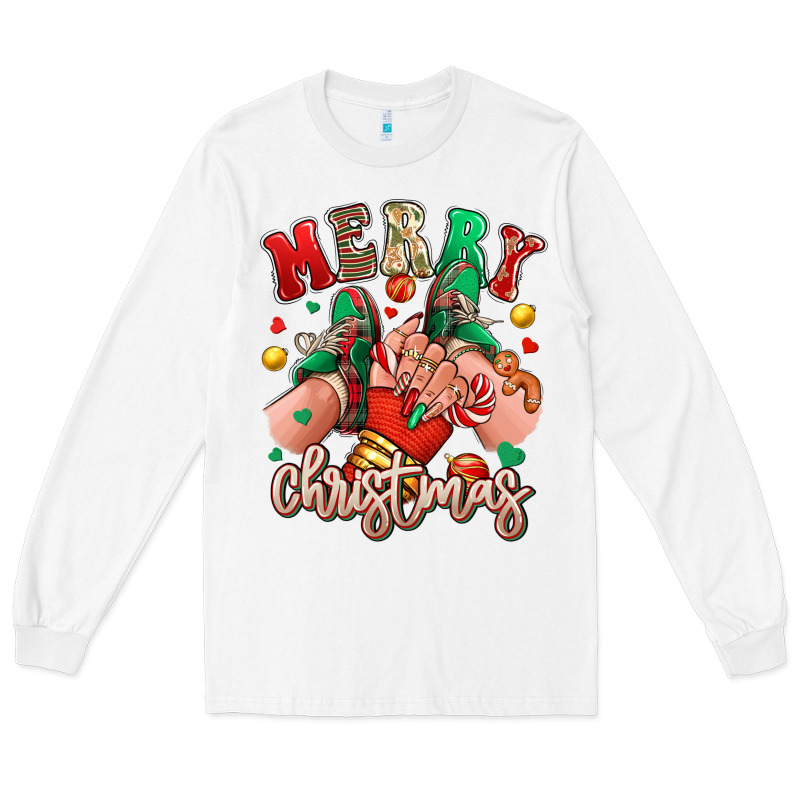 Merry Christmas Caucasian Girl Sneakers Long Sleeve Tee by RanaPortraitStore | Teevron