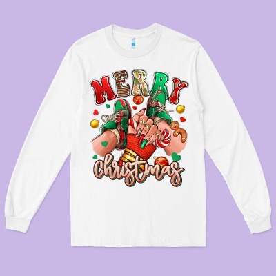 Long Sleeve Tee Merry Christmas Caucasian girl sneakers