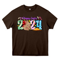 Chocolate Brown Happy Easter 2024 Heavy Core Tee - CowhideDigitalArt