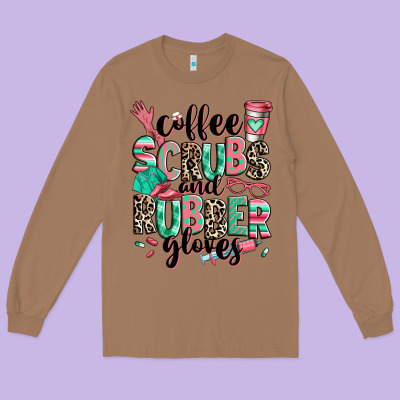 Long Sleeve Tee coffee scrubs and rubber gloves