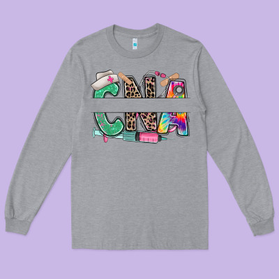 Long Sleeve Tee custom name cna nurse