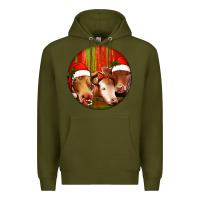 Army Green Christmas Cow, Premium Hoodie - Jasminsmagicworld