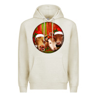 Oatmeal Heather Christmas Cow, Premium Hoodie - Jasminsmagicworld