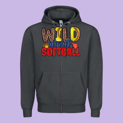 Wild About Softball Zipper Hoodie Designed By Zillion Design Studio